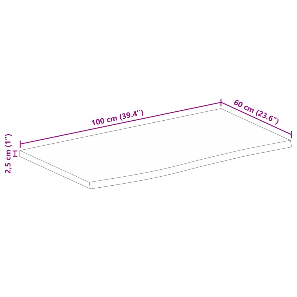 vidaXL Плот за маса, 100x60x2,5 см, жив ръб, грубо мангово дърво масив