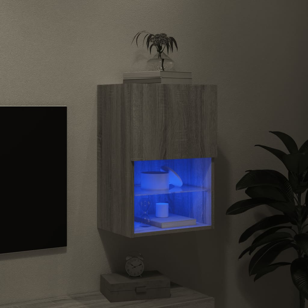 vidaXL ТВ шкаф с LED осветление, сив сонома, 40,5x30x60 см