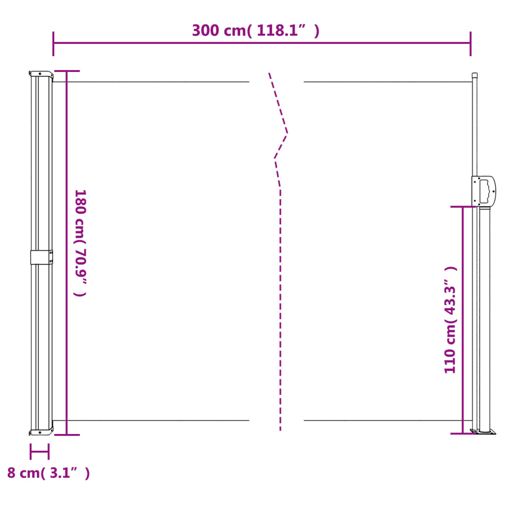 vidaXL Прибираща се странична тента, бежова, 180x300 см