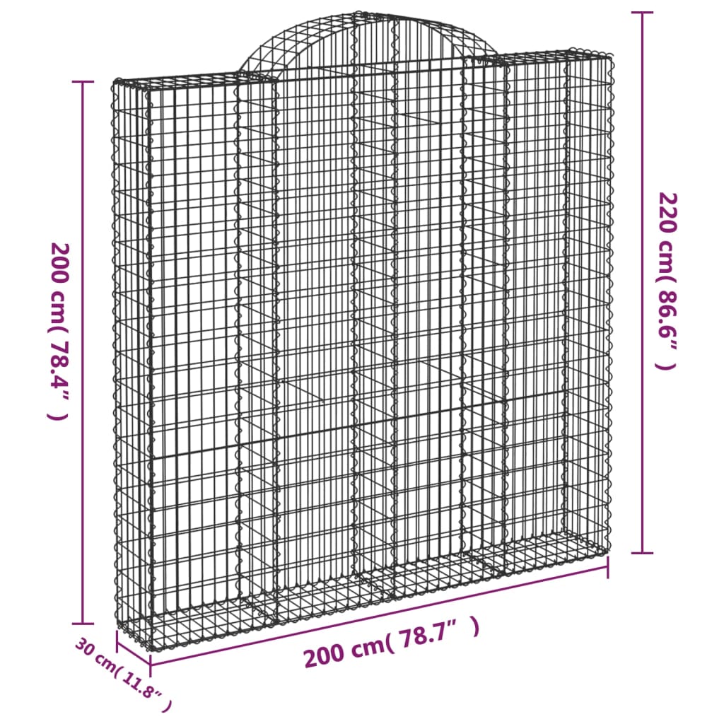 vidaXL Габионни кошници арка 5 бр 200x30x200/220 см поцинковано желязо