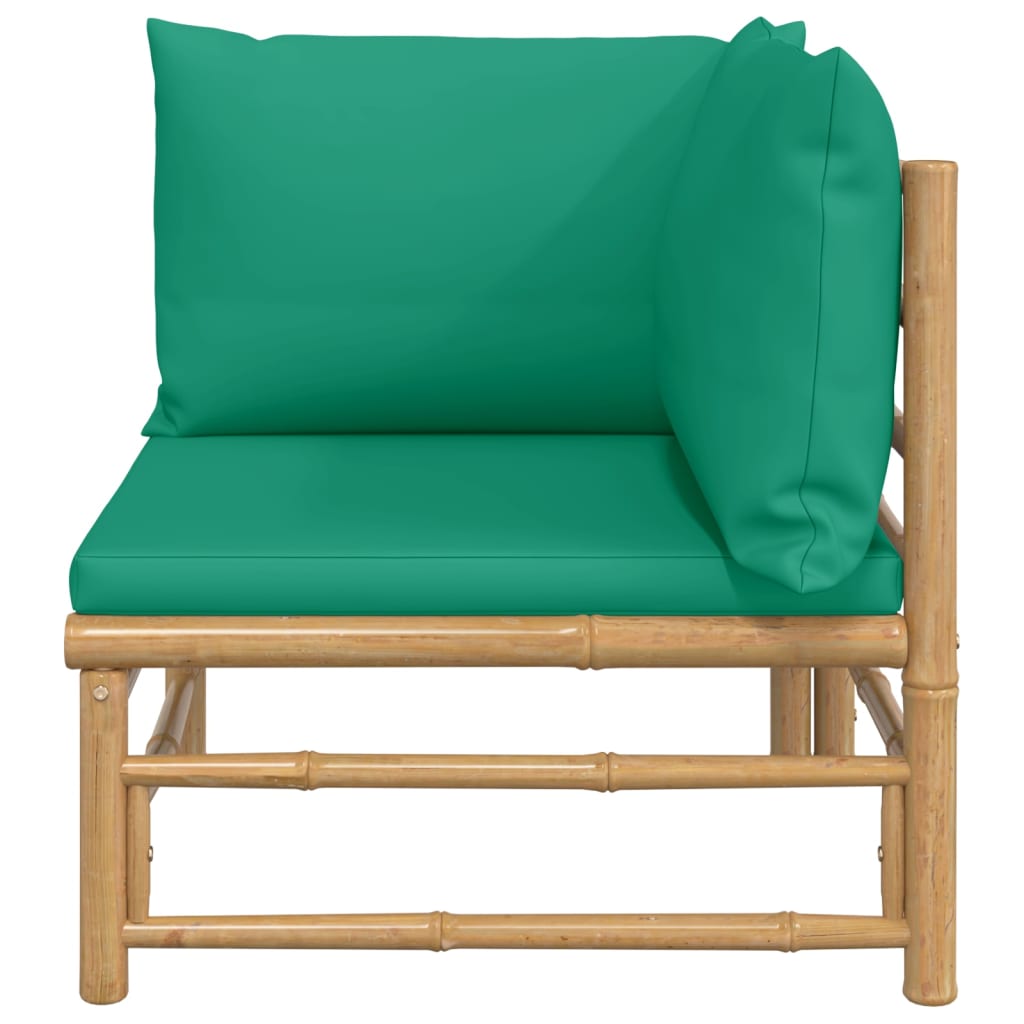 vidaXL Градински ъглов диван със зелени възглавници бамбук