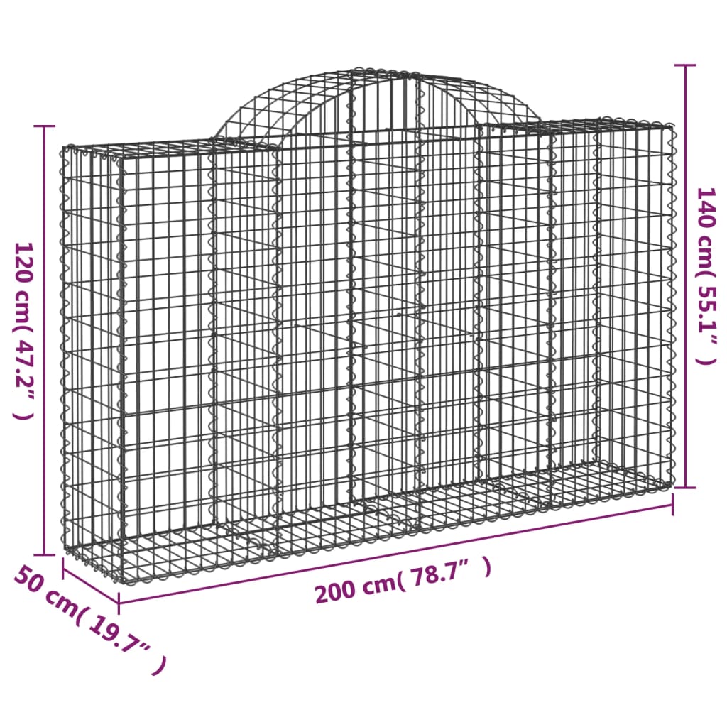 vidaXL Габионни кошници арка 12 бр 200x50x120/140см поцинковано желязо