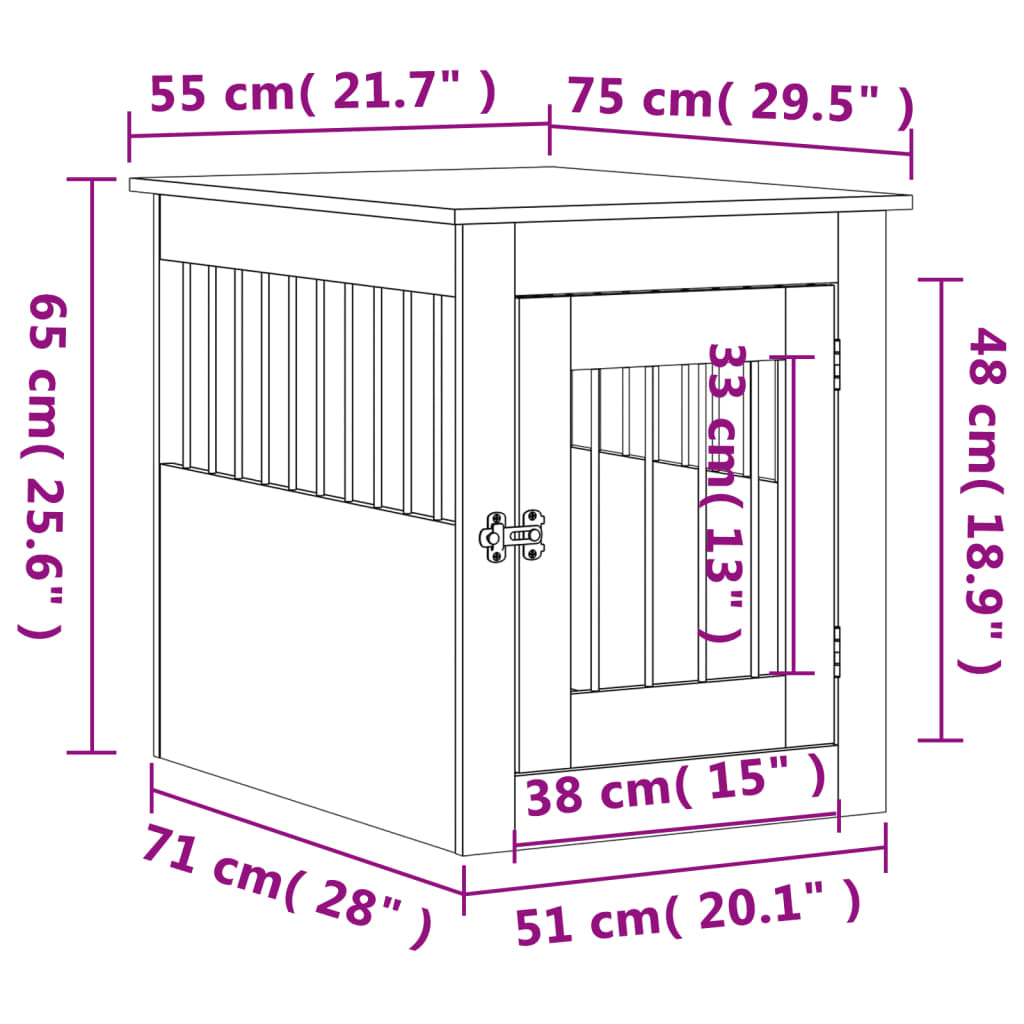 vidaXL Клетка за куче мебел, бетонно сив, 55x75x65 см, инженерно дърво