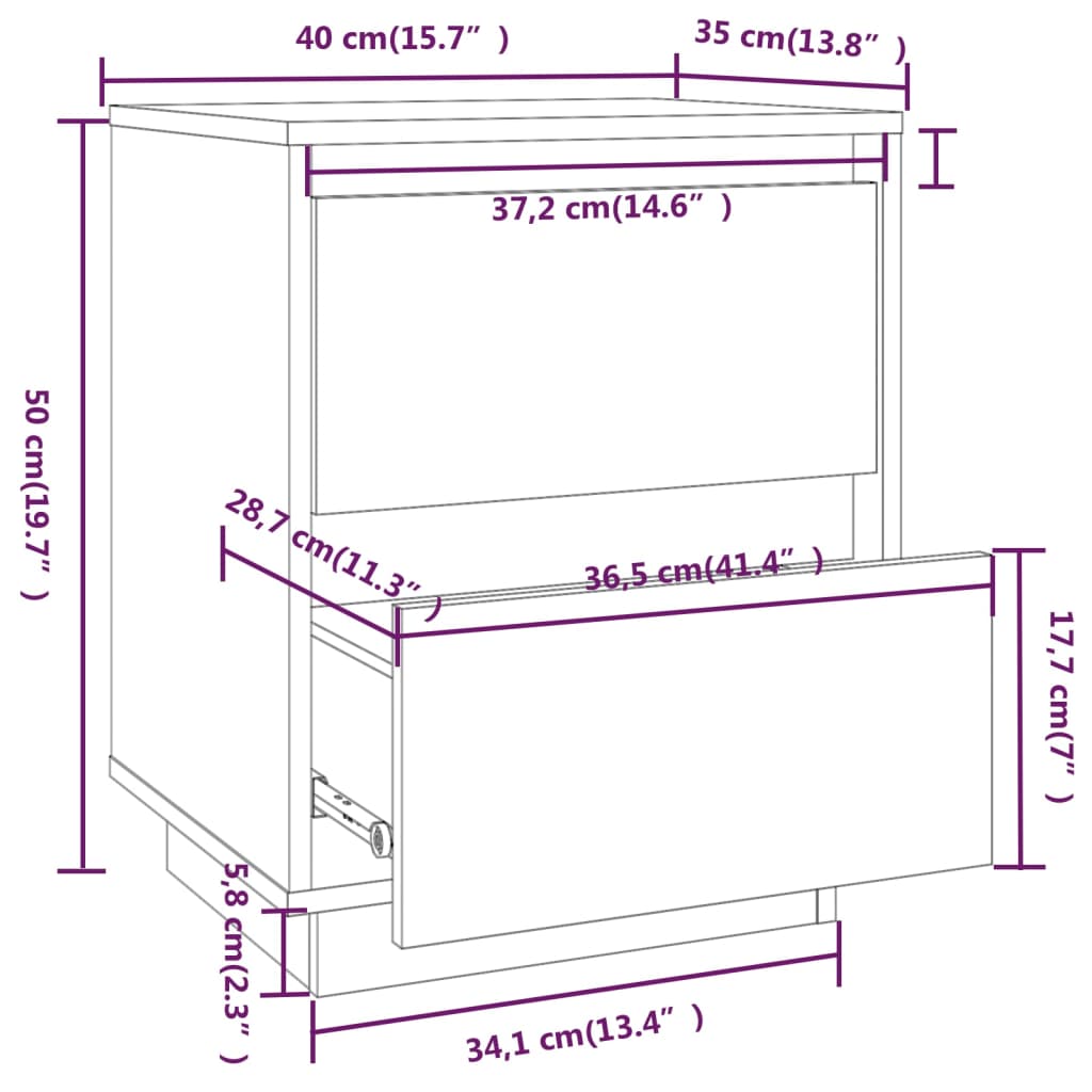 vidaXL Нощни шкафчета, 2 бр, бели, 40x35x50 см, борово дърво масив