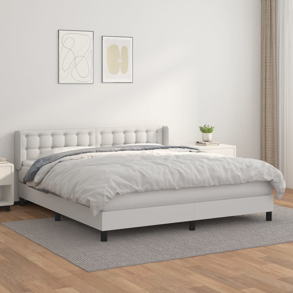 vidaXL Боксспринг легло с матрак, бяло, 160x200 см, изкуствена кожа