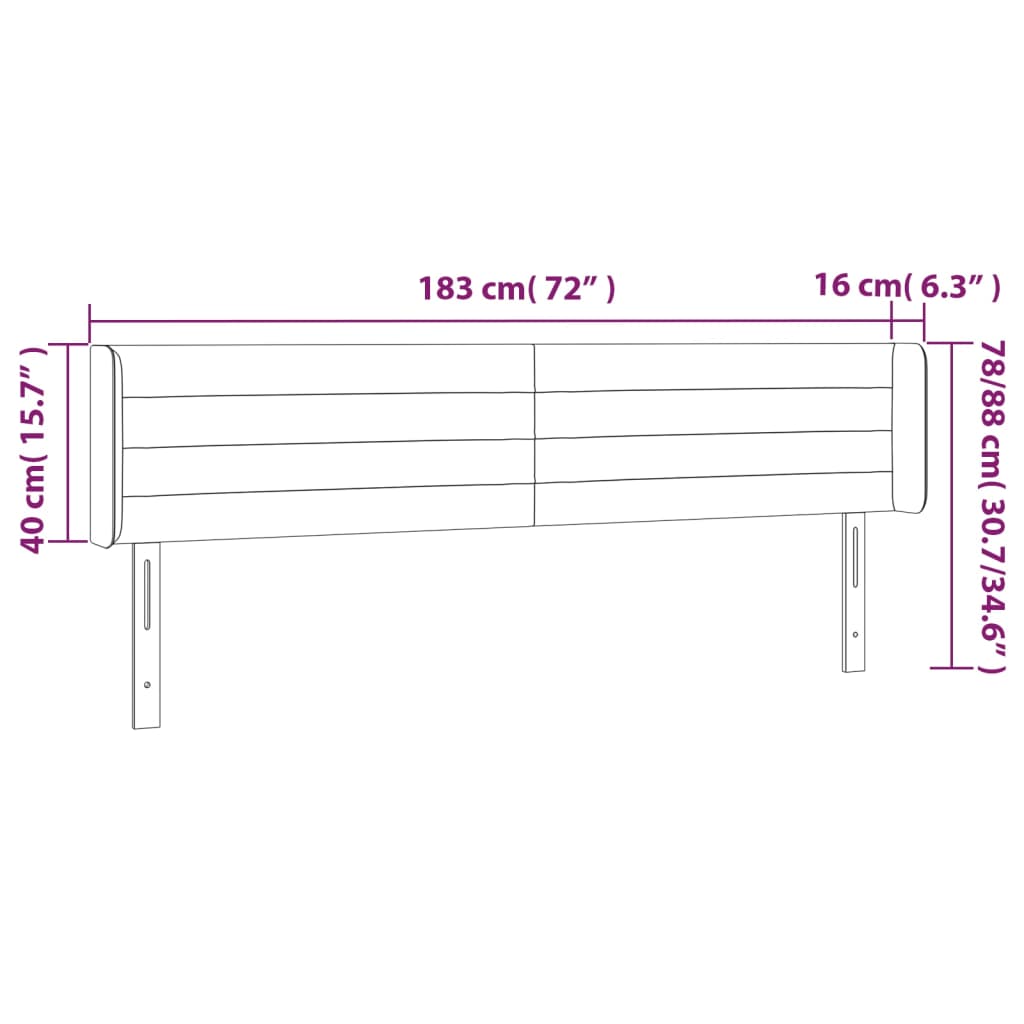 vidaXL LED горна табла за легло, тъмносива, 183x16x78/88 см, кадифе