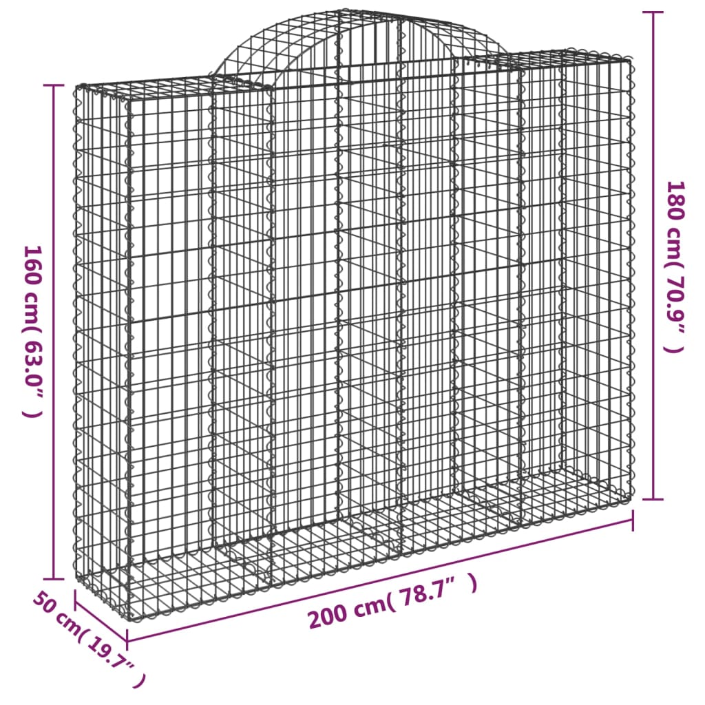 vidaXL Габионни кошници арка 7 бр 200x50x160/180 см поцинковано желязо