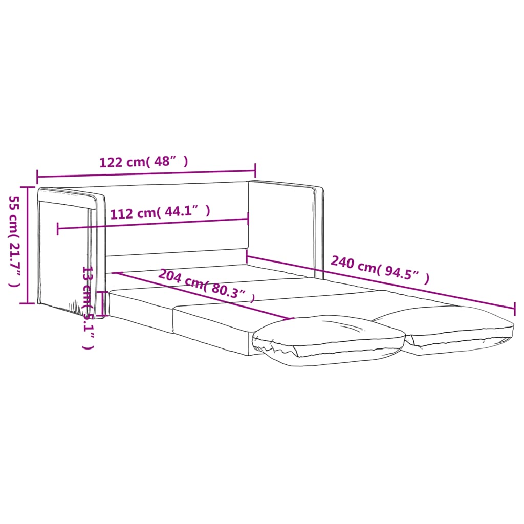 vidaXL Подов разтегателен диван 2-в-1 черен 122x204x55 см кадифе