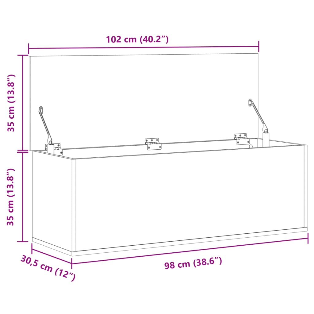 vidaXL Кутия за съхранение, опушен дъб, 102x35x35 см, инженерно дърво