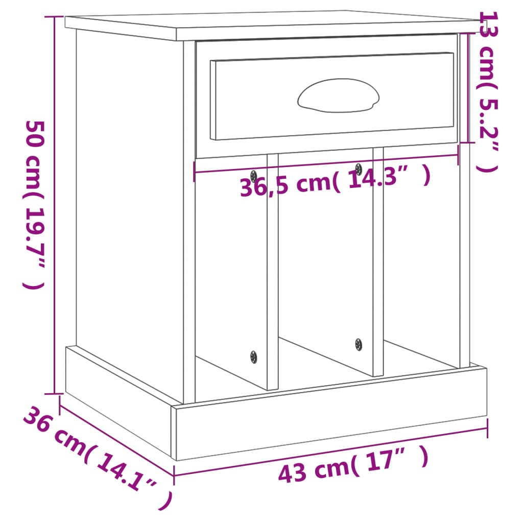 vidaXL Нощни шкафчета 2 бр опушен дъб 43x36x50 см