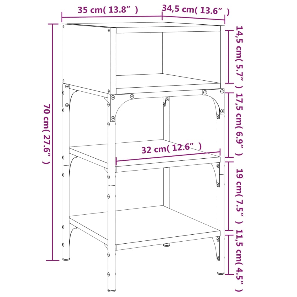 vidaXL Нощни масички, 2 бр, опушен дъб, 35x34,5x70 см, инженерно дърво