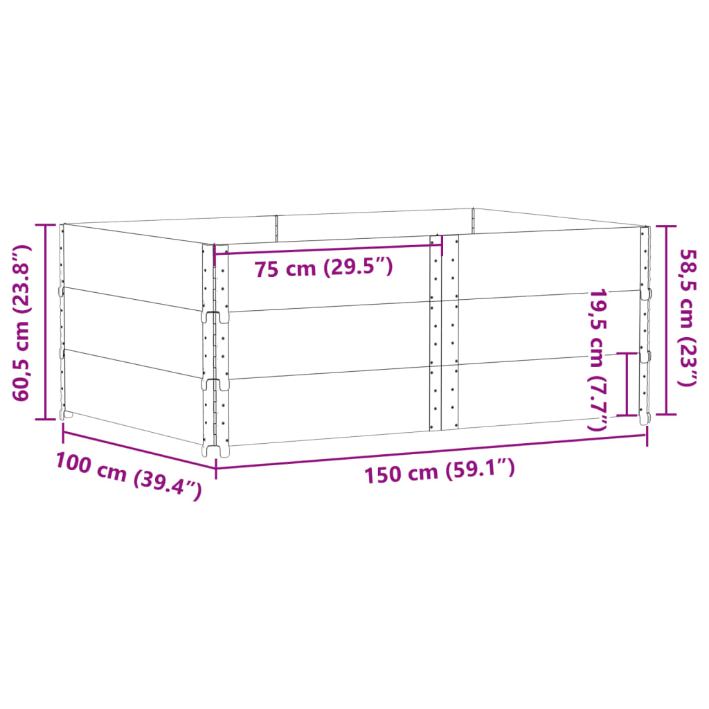 vidaXL Палетни страници черно 3 бр 150x100 см, борова дървесина масив