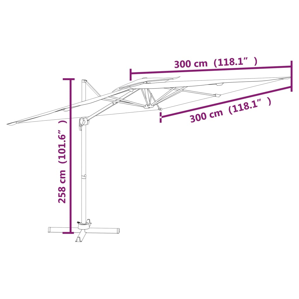 vidaXL Конзолен чадър с двоен покрив, таупе, 300x300 см