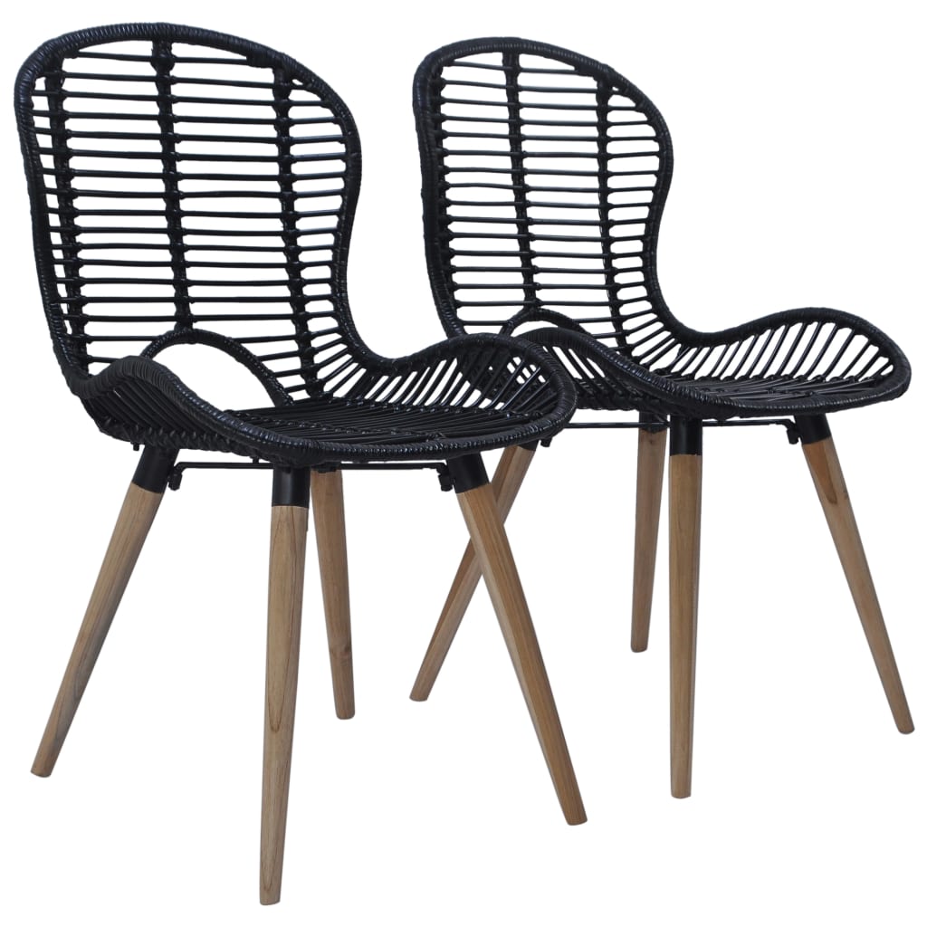 vidaXL Трапезни столове 2 бр черни естествен ратан