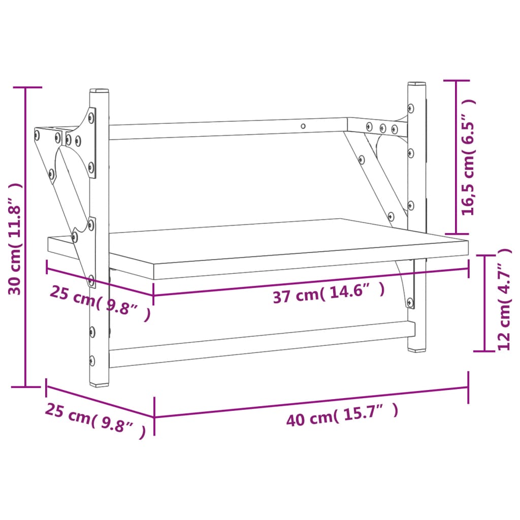 vidaXL Стенни рафтове с пръти 2 бр дъб сонома 40x25x30 см