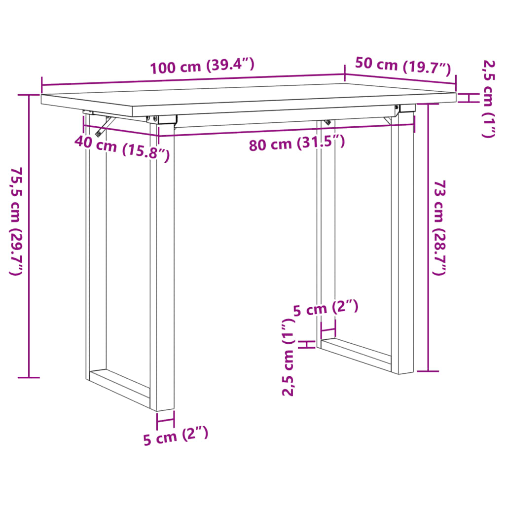 vidaXL Трапезна маса О-образна рамка 100x50x75,5 см бор масив и чугун