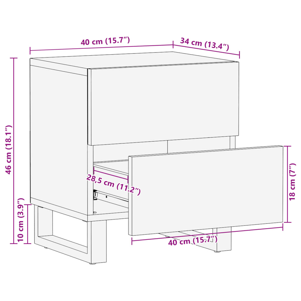 vidaXL Нощни шкафчета, 2 бр, 40x34x46 см, грубо дърво масив