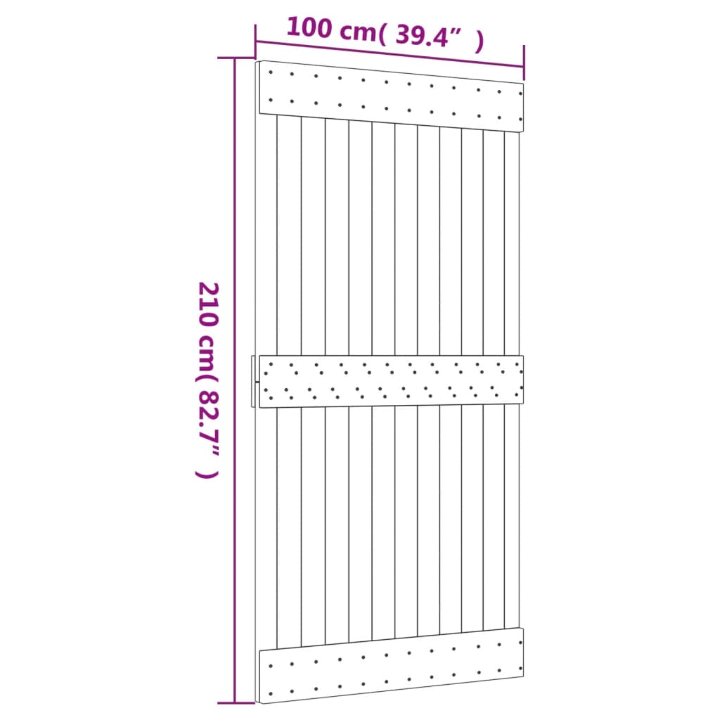 vidaXL Плъзгаща врата с монтажни части, 100x210 см, борово дърво масив