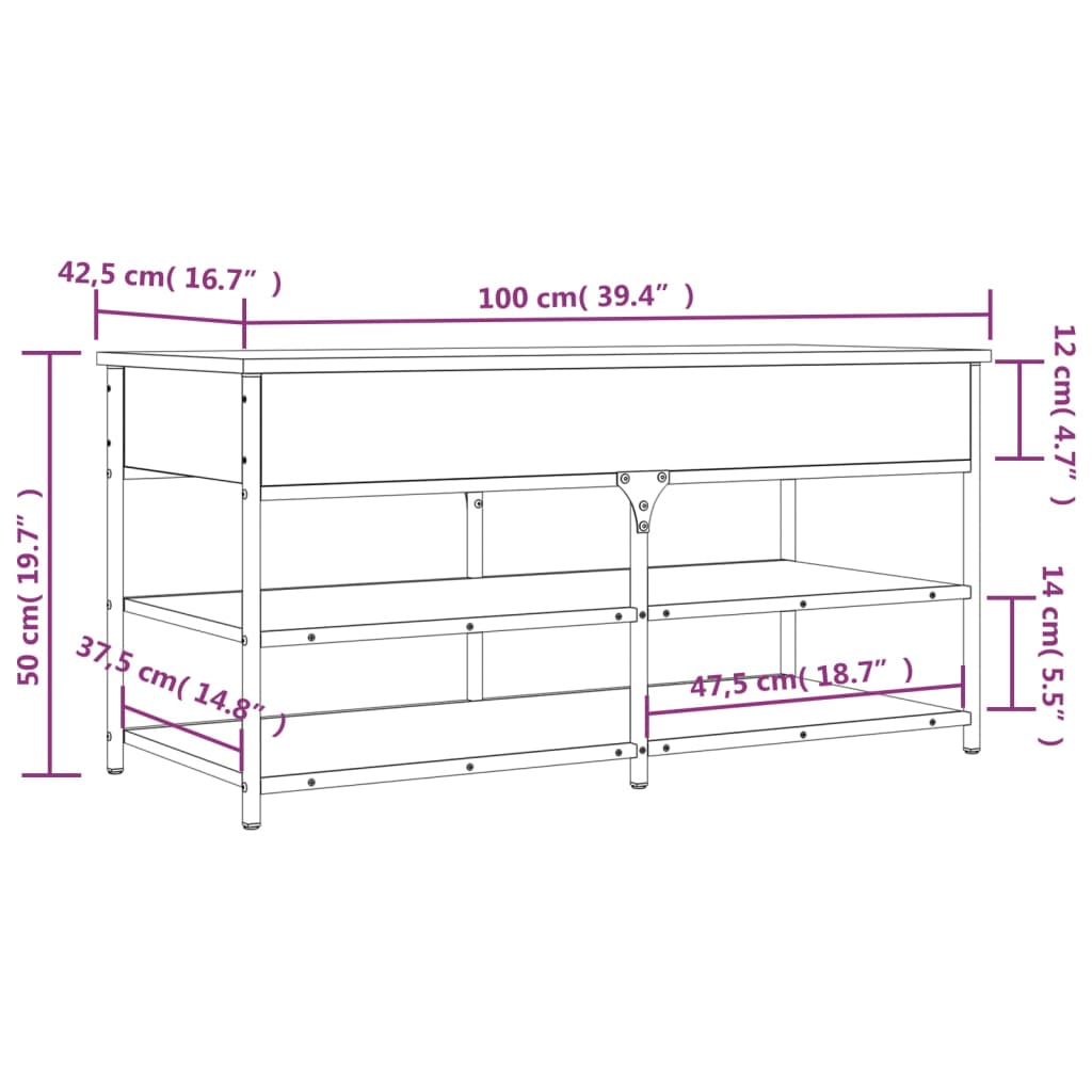 vidaXL Пейка за обувки, сив сонома, 100x42,5x50 см, инженерно дърво