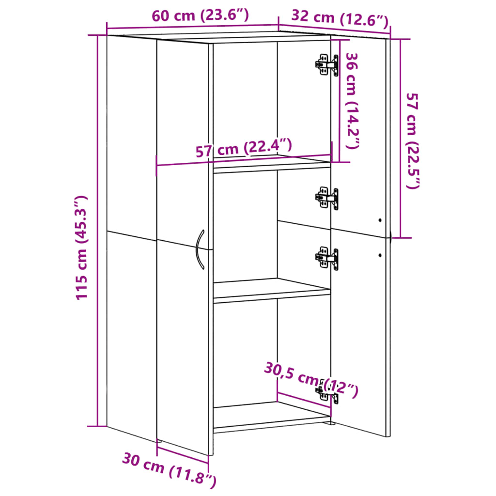 vidaXL Шкаф за документи, опушен дъб, 60x32x115 см, инженерно дърво