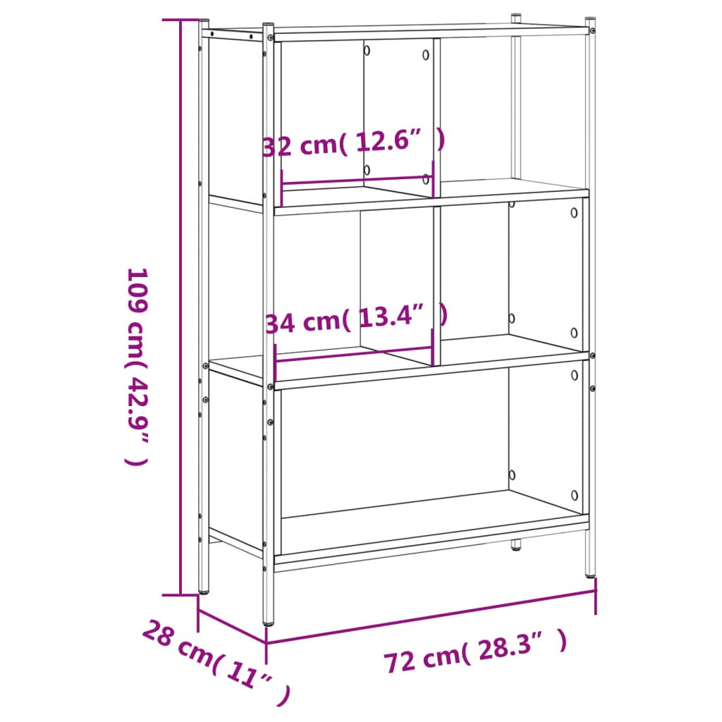 vidaXL Библиотека, опушен дъб, 72x28x109 см, инженерно дърво