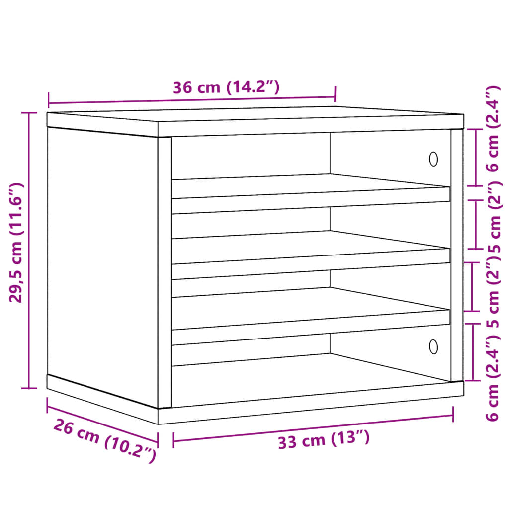 vidaXL Органайзер за бюро, кафяв дъб, 36x26x29,5 см, инженерно дърво