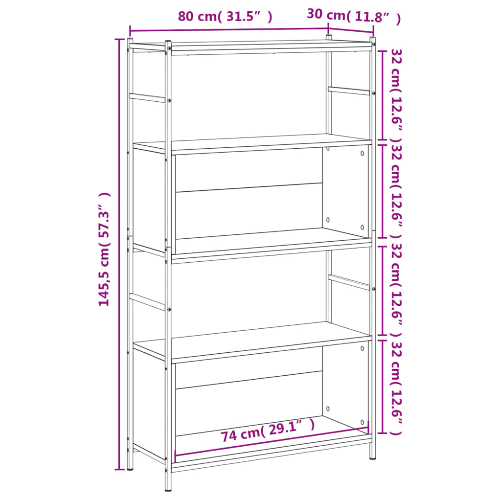 vidaXL Етажерка сив сонома 80x30x145,5 см инженерно дърво и желязо