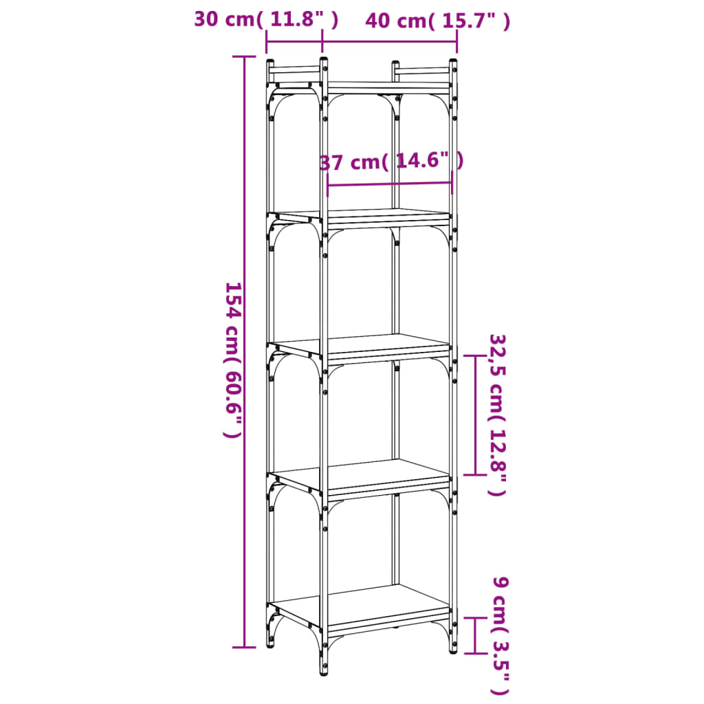 vidaXL Библиотека 5 рафта кафяв дъб 40x30x154 см инженерно дърво