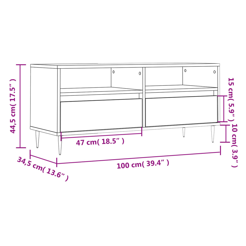 vidaXL ТВ шкаф бял гланц 100x34,5x44,5 см инженерно дърво