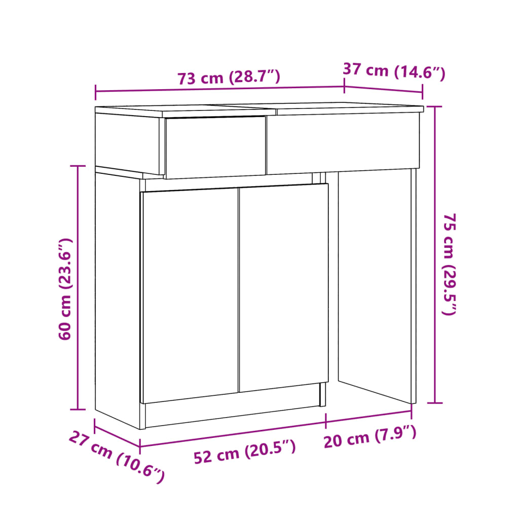 vidaXL Тоалетка с LED, бетонно сива, 115x37x110,5 см