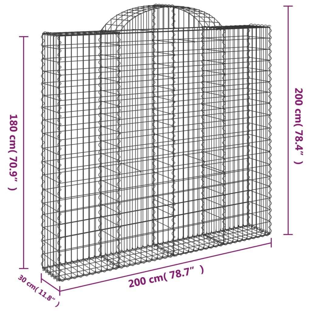 vidaXL Габионни кошници арка 9 бр 200x30x180/200 см поцинковано желязо