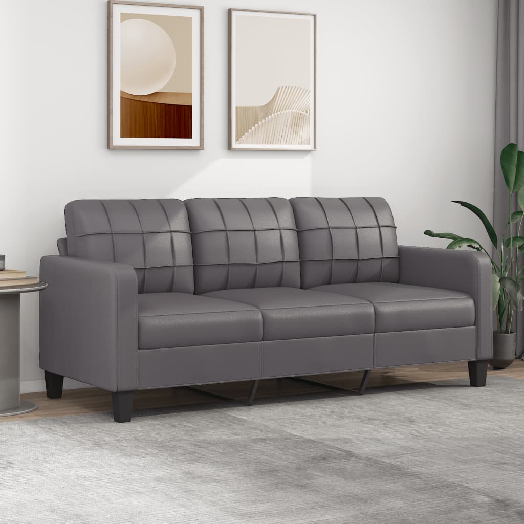 vidaXL 3-местен диван, сив, 180 см, изкуствена кожа
