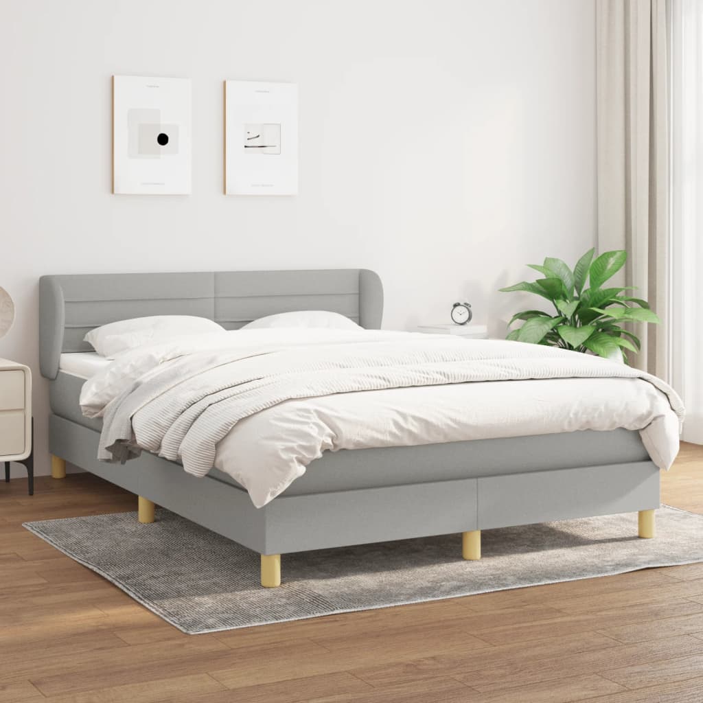 vidaXL Боксспринг легло с матрак, светлосиво, 140x200 см, плат