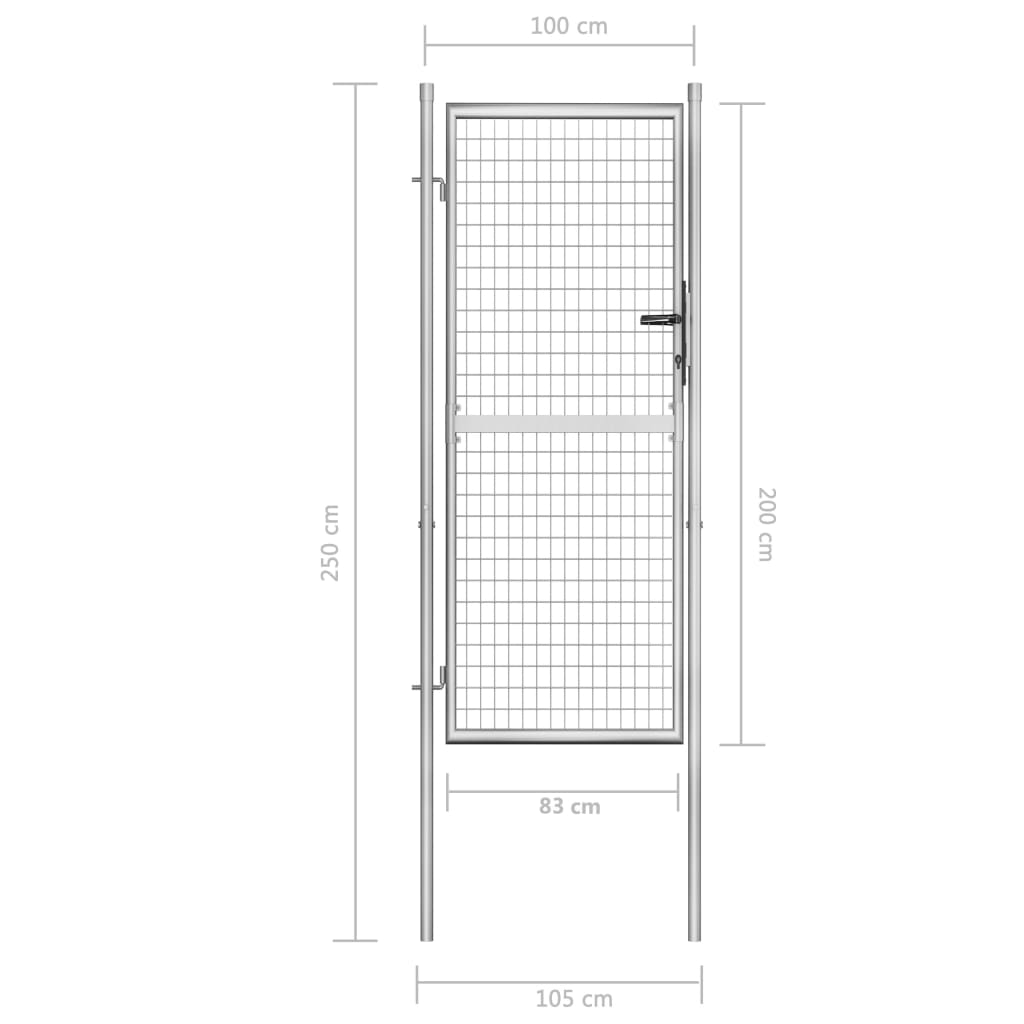 vidaXL Градинска врата, поцинкована стомана, 105x250 см, сребриста