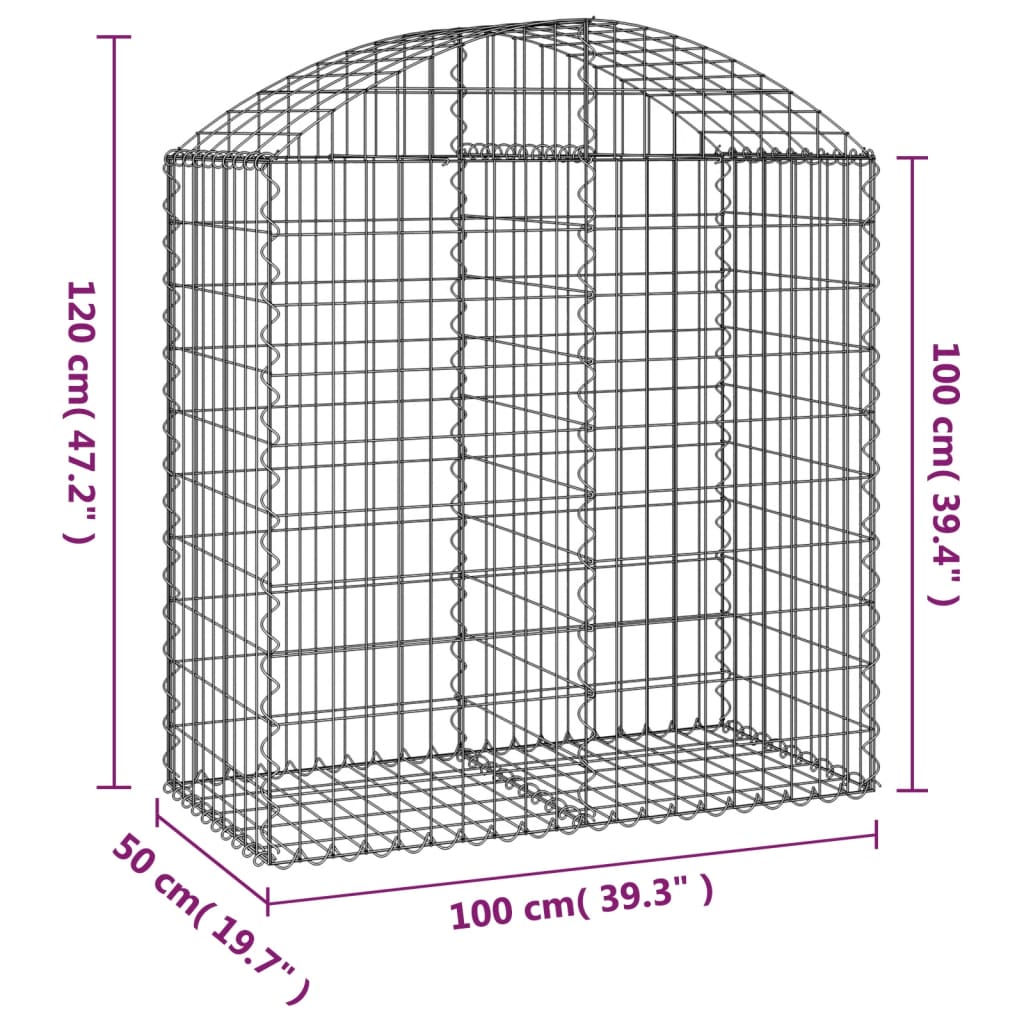 vidaXL Дъговидна габионна кошница 100x50x100/120 см поцинковано желязо