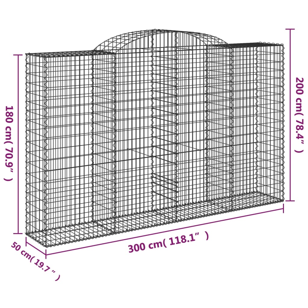 vidaXL Габионни кошници арка 12 бр 300x50x180/200см поцинковано желязо