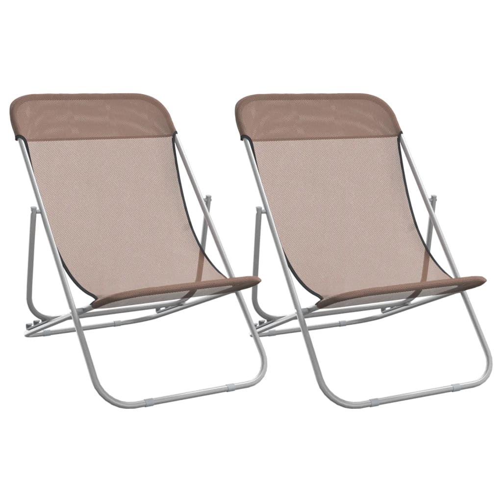 vidaXL Сгъваеми плажни столове 2 бр кафяви текстилен и стомана