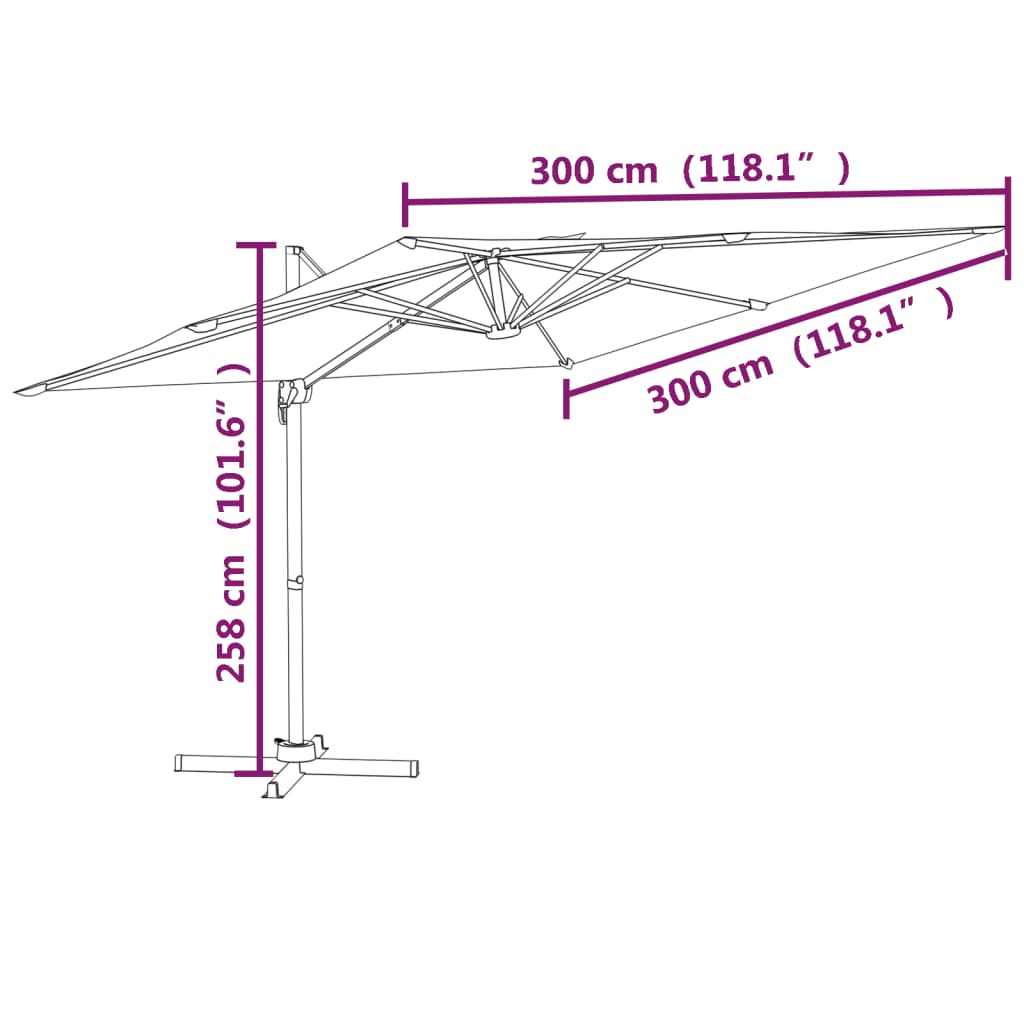 vidaXL Конзолен градински чадър с алуминиев прът, зелен, 300x300 см