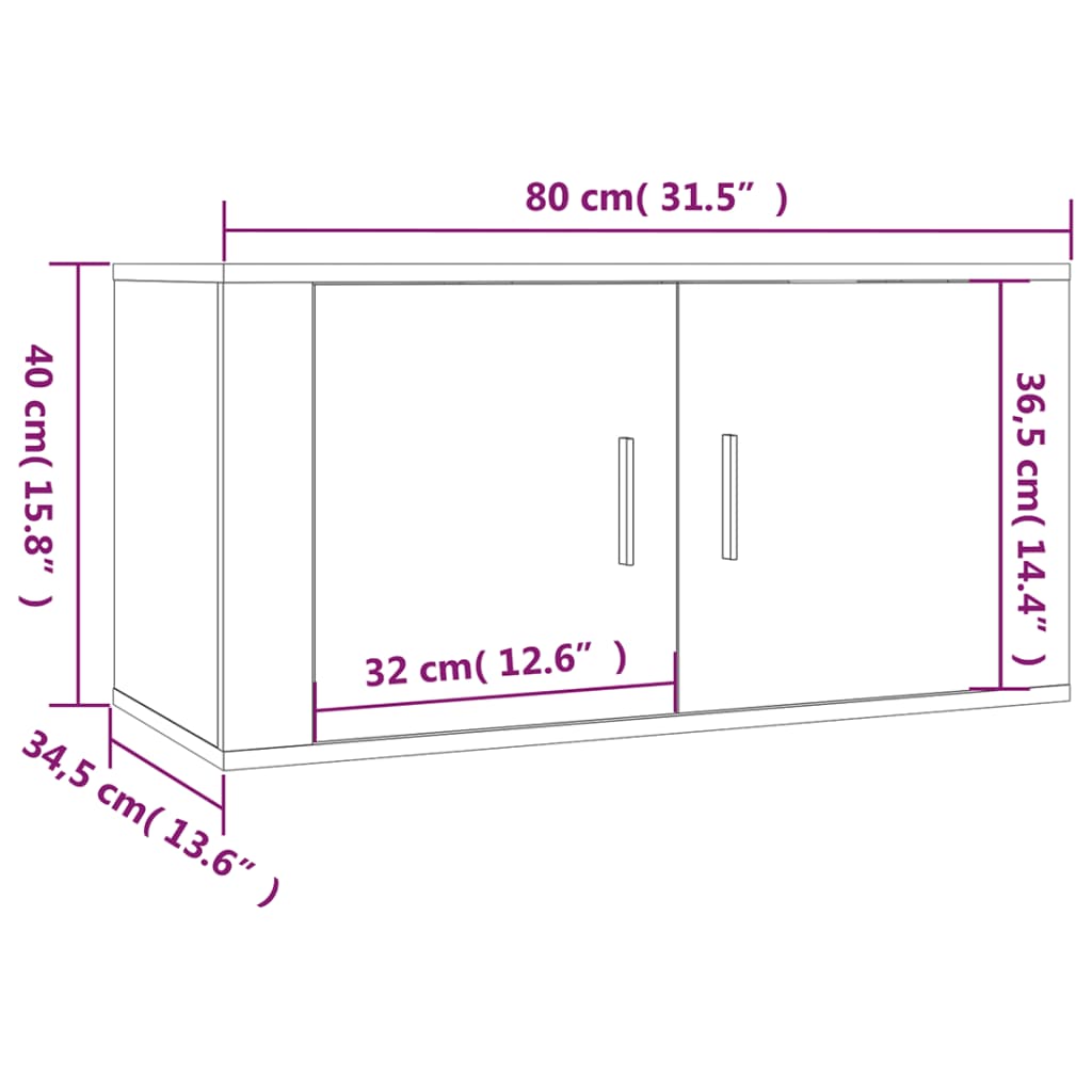 vidaXL ТВ шкафове със стенен монтаж, 3 бр, сив сонома, 80x34,5x40 см