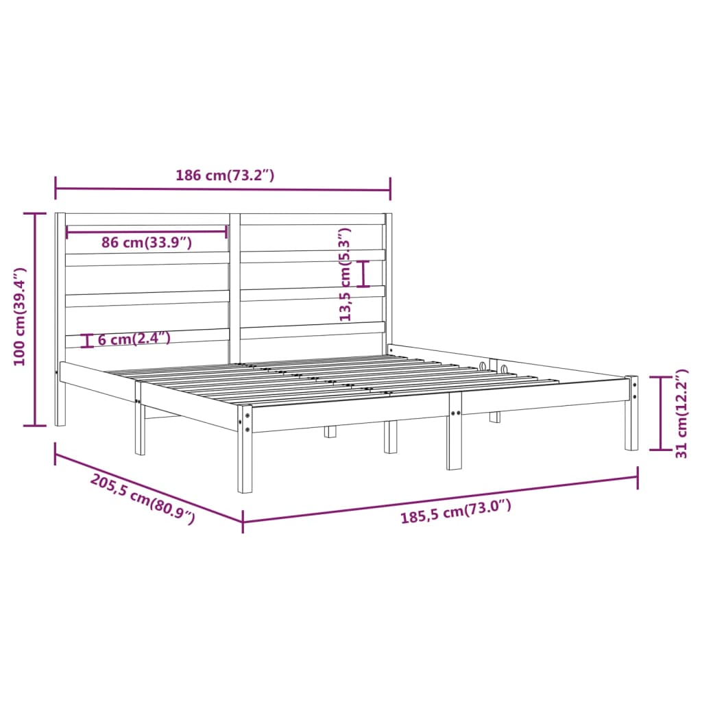 vidaXL Рамка за легло черна масивно дърво 180x200 см 6FT Super King