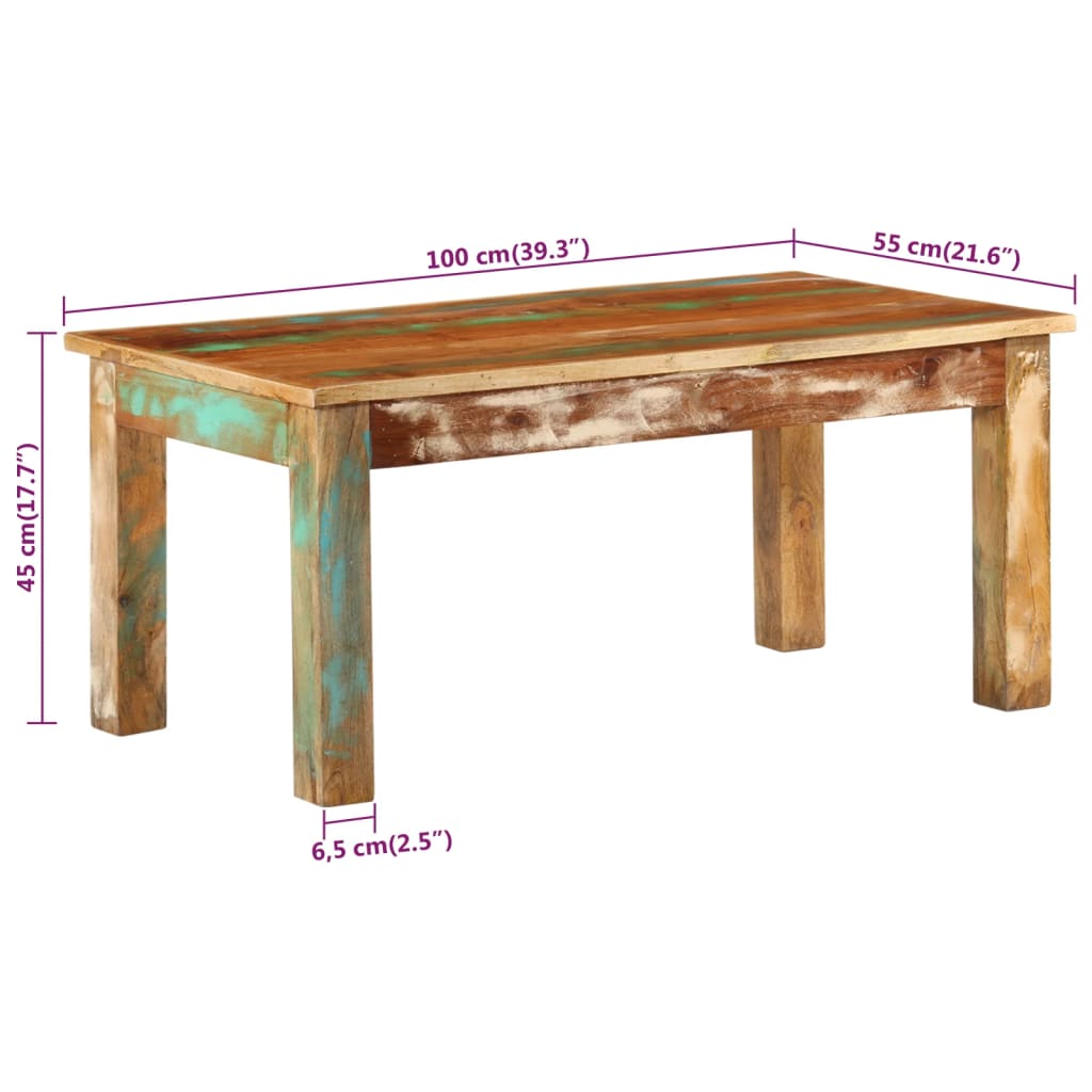 vidaXL Маса за кафе, 100x55x45 см, масивно регенерирано дърво