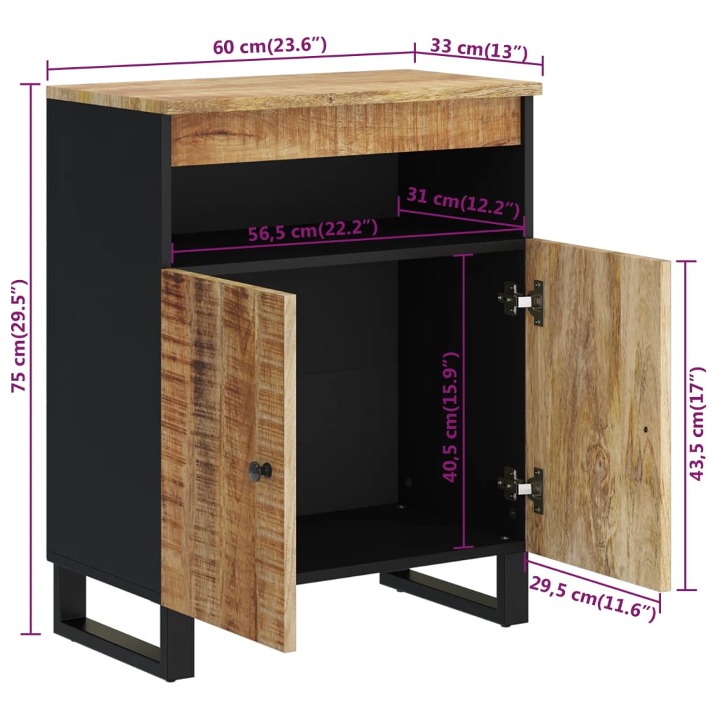 vidaXL Сайдборд с 2 врати, 60x33x75 см, мангово дърво масив