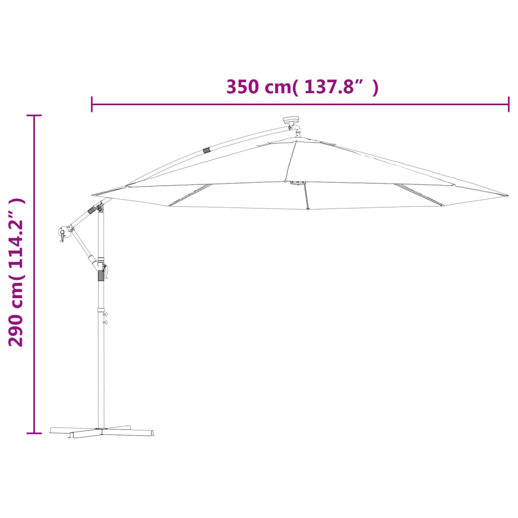 vidaXL Конзолен градински чадър, с LED светлини, теракота, 350 см