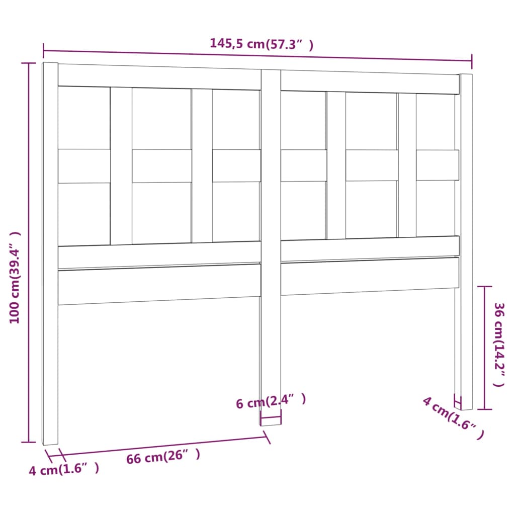 vidaXL Горна табла за легло, черна, 145,5x4x100 см, бор масив