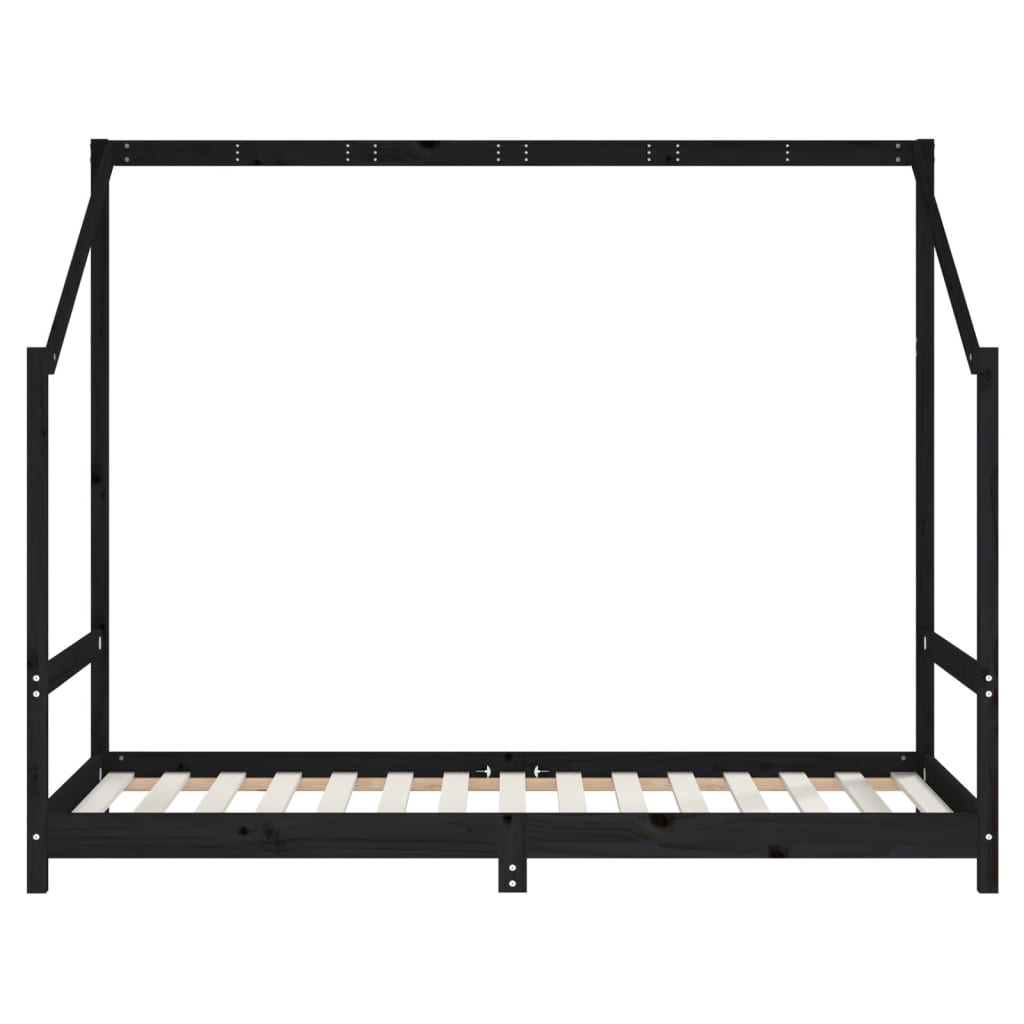 vidaXL Детска рамка за легло, черна, 90x190 см, бор масив