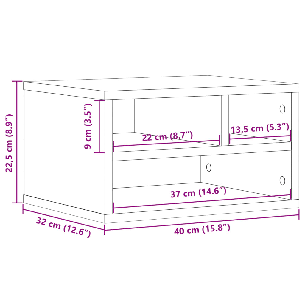 vidaXL Стойка за принтер, кафяв дъб, 40x32x22,5 см, инженерно дърво