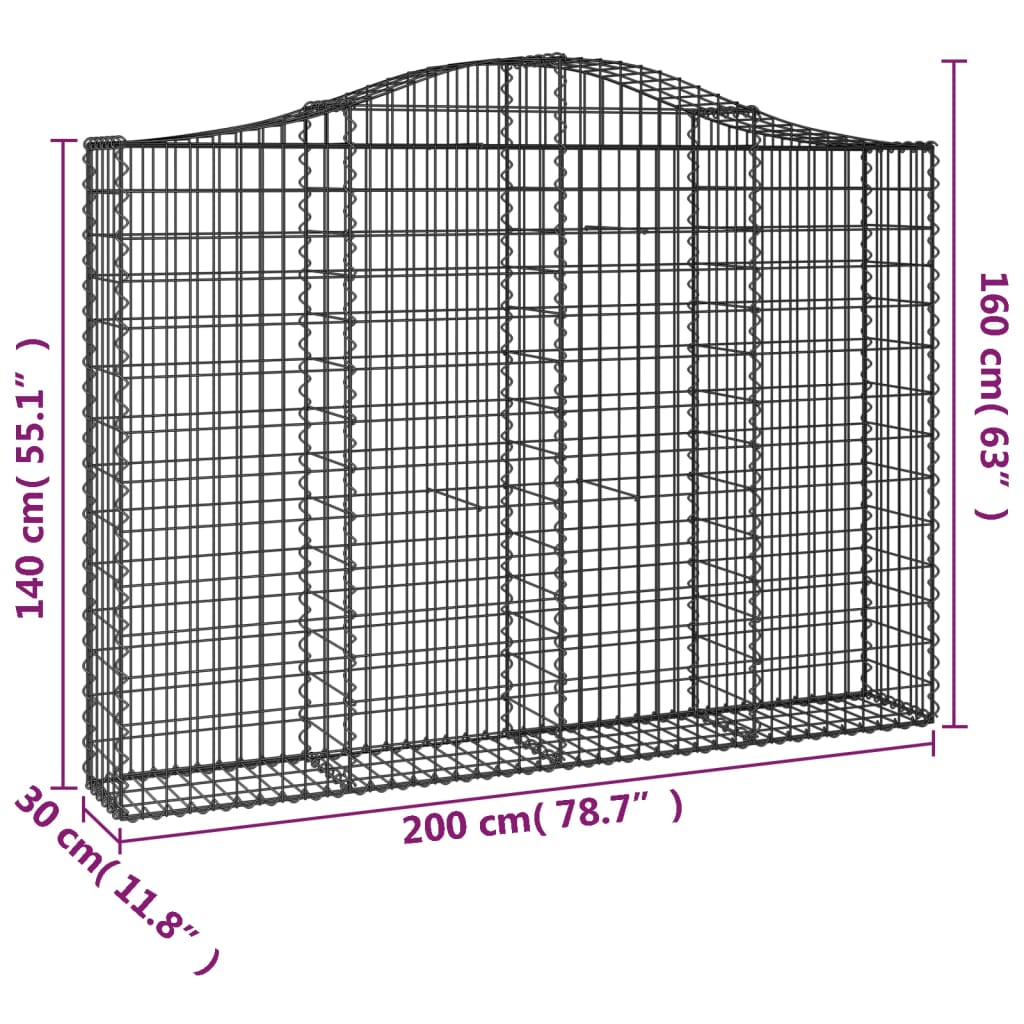 vidaXL Габионни кошници арка 3 бр 200x30x140/160 см поцинковано желязо