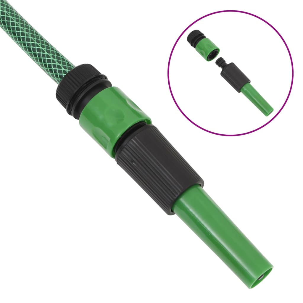 vidaXL Градински маркуч с монтажен комплект, зелен, 0,75", 10 м, PVC