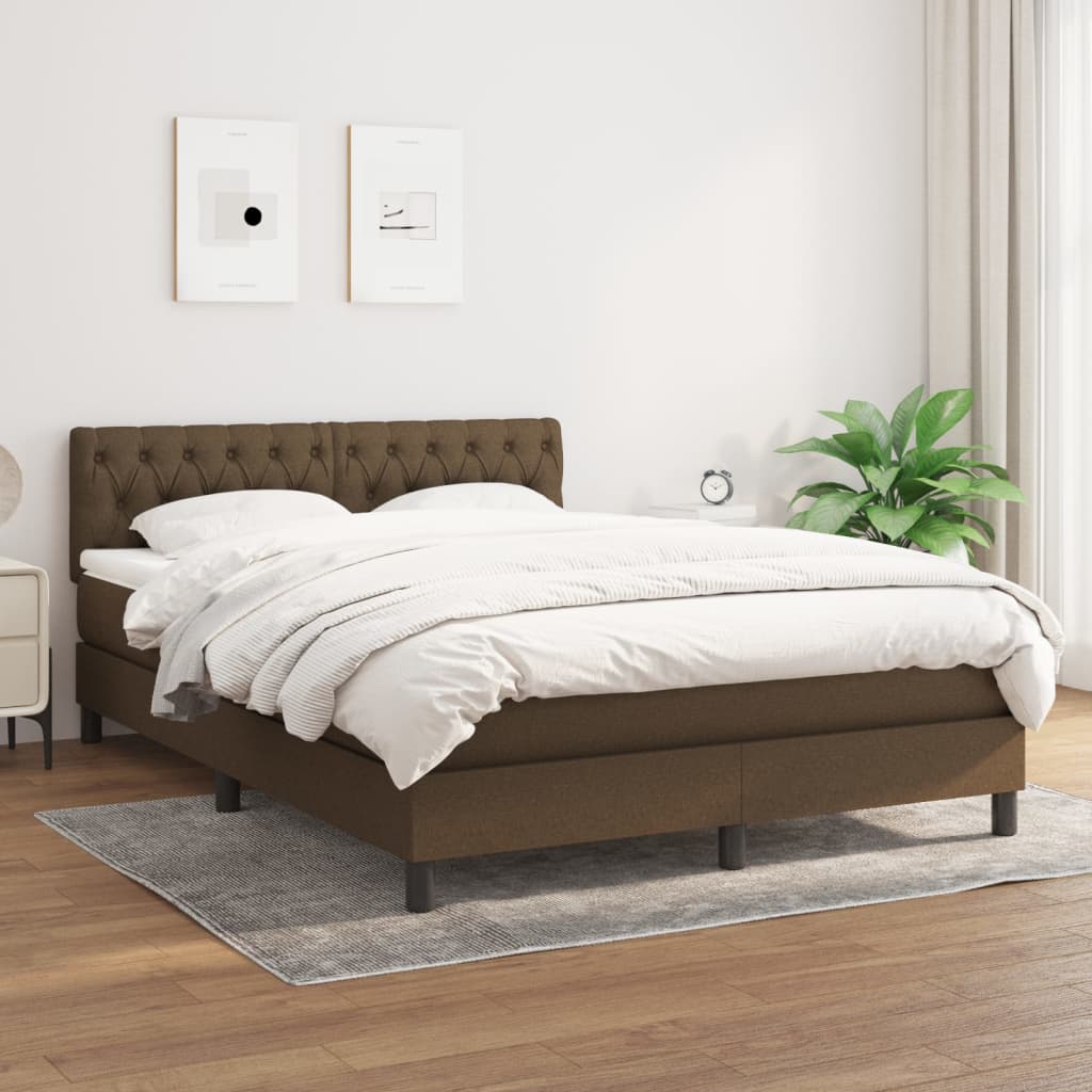 vidaXL Боксспринг легло с матрак, тъмнокафяво, 140x190 см, плат