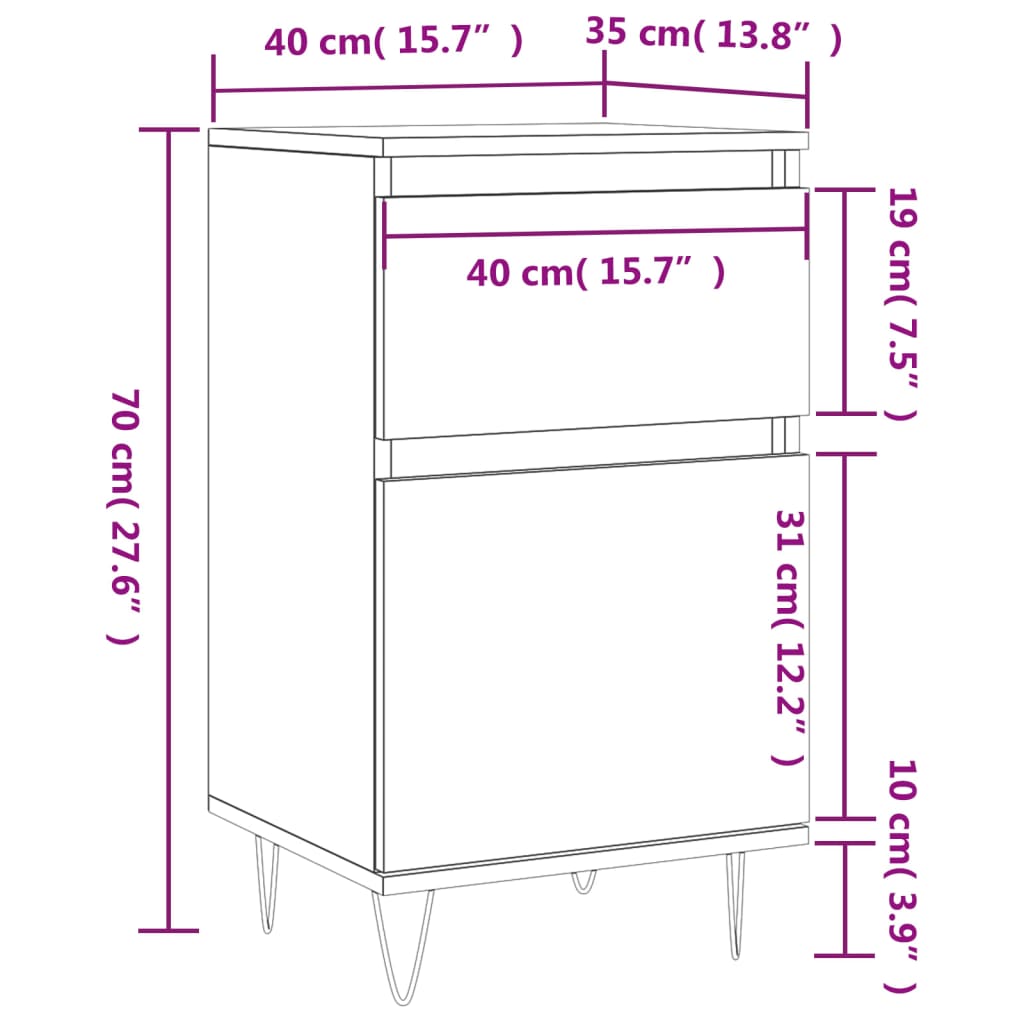 vidaXL Бюфети 2 бр бетонно сив 40x35x70 см инженерно дърво